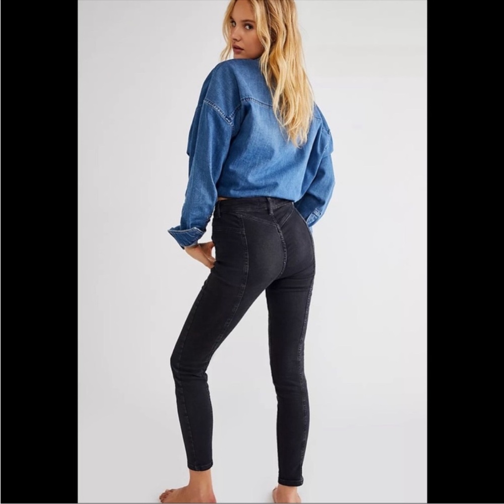 Free People Black Skinny Riley Jeans Size 29 Seamed Women’s FP Denim High Rise